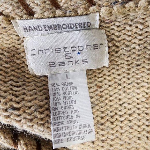 Vintage Christopher & Banks Whipstitch Cardigan L Ramie Cotton Wool - Picture 3 of 9